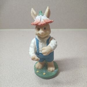 Whimsical Cream and Blue Rabbit Figurine